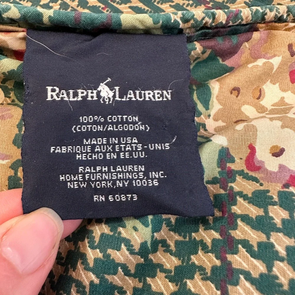 VTG Ralph Lauren Catherine King Comforter‎ 2 Shams Set Green Floral Houndstooth